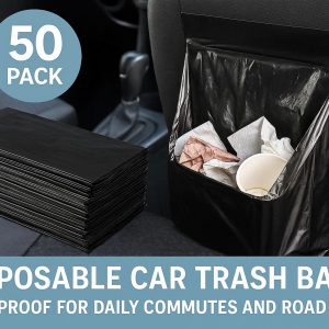 50 Pack Disposable Car Trash Bags Leakproof for Daily Commutes and Road Trips
