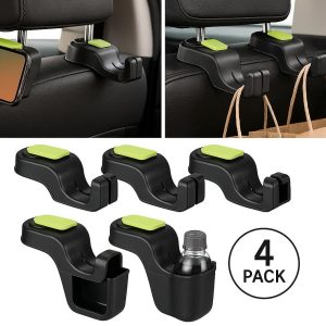 4 Pack Multifunctional Car Headrest Hooks with Phone Holder and Storage