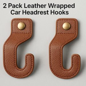 2 Pack Leather Wrapped Car Headrest Hooks Luxury Storage Solution for Vehicle